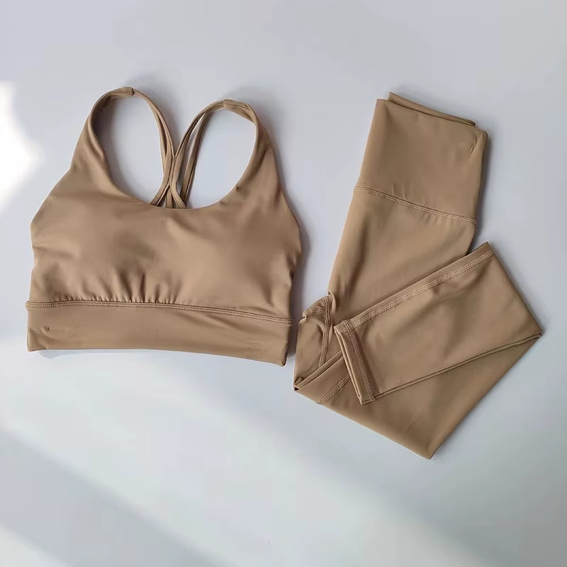 Women Breathable Yoga Set 2Pcs Sport Suit Gym Wear Workout Clothes Gym Crop Top High Waist Legging Fitness Bra Set Sports Suits