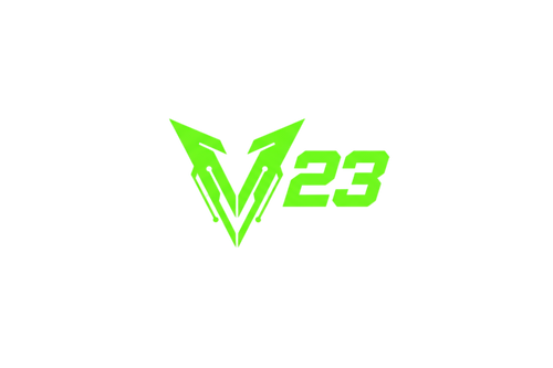 bright neon green V with another V mirroring it underneath and the number 23 near by this is a logo for a sports brand 