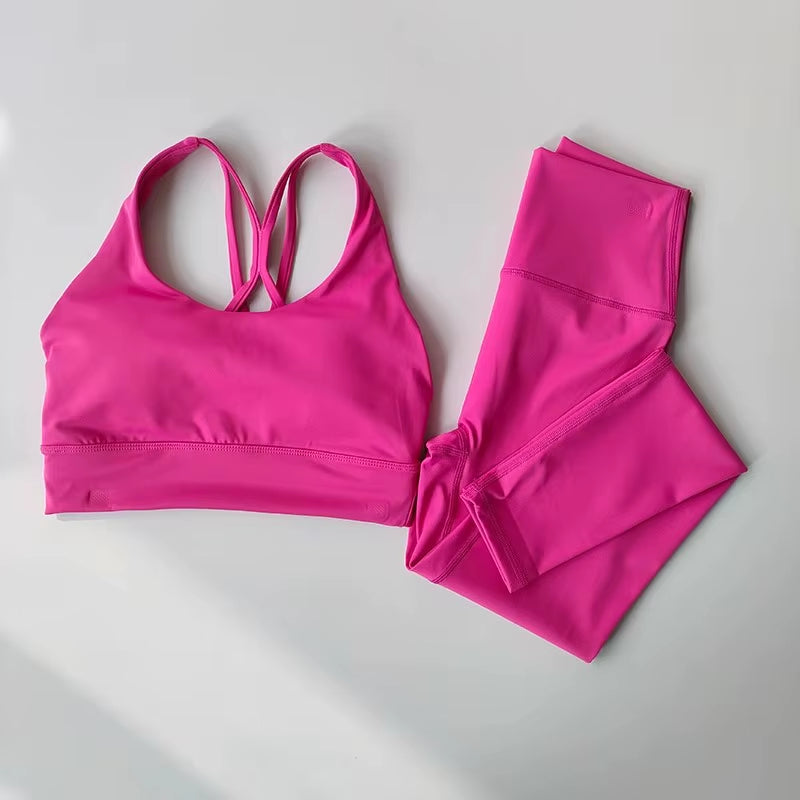Women Breathable Yoga Set 2Pcs Sport Suit Gym Wear Workout Clothes Gym Crop Top High Waist Legging Fitness Bra Set Sports Suits