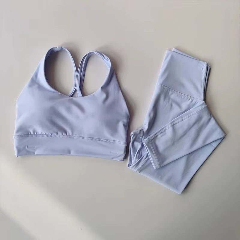 Women Breathable Yoga Set 2Pcs Sport Suit Gym Wear Workout Clothes Gym Crop Top High Waist Legging Fitness Bra Set Sports Suits